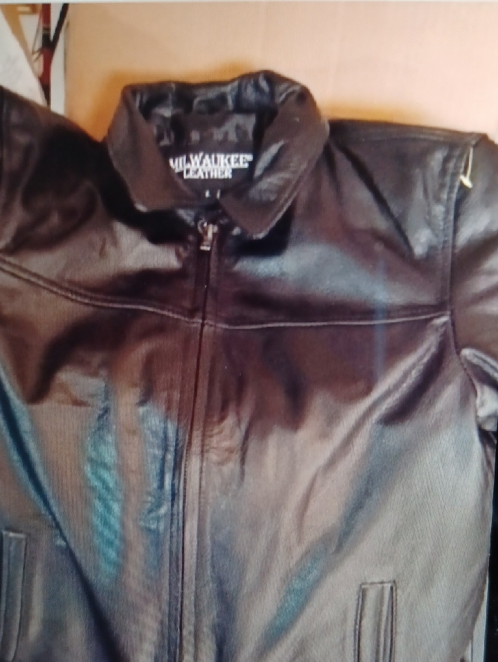 Womens Large Black Genuine Leather Zip Jacket